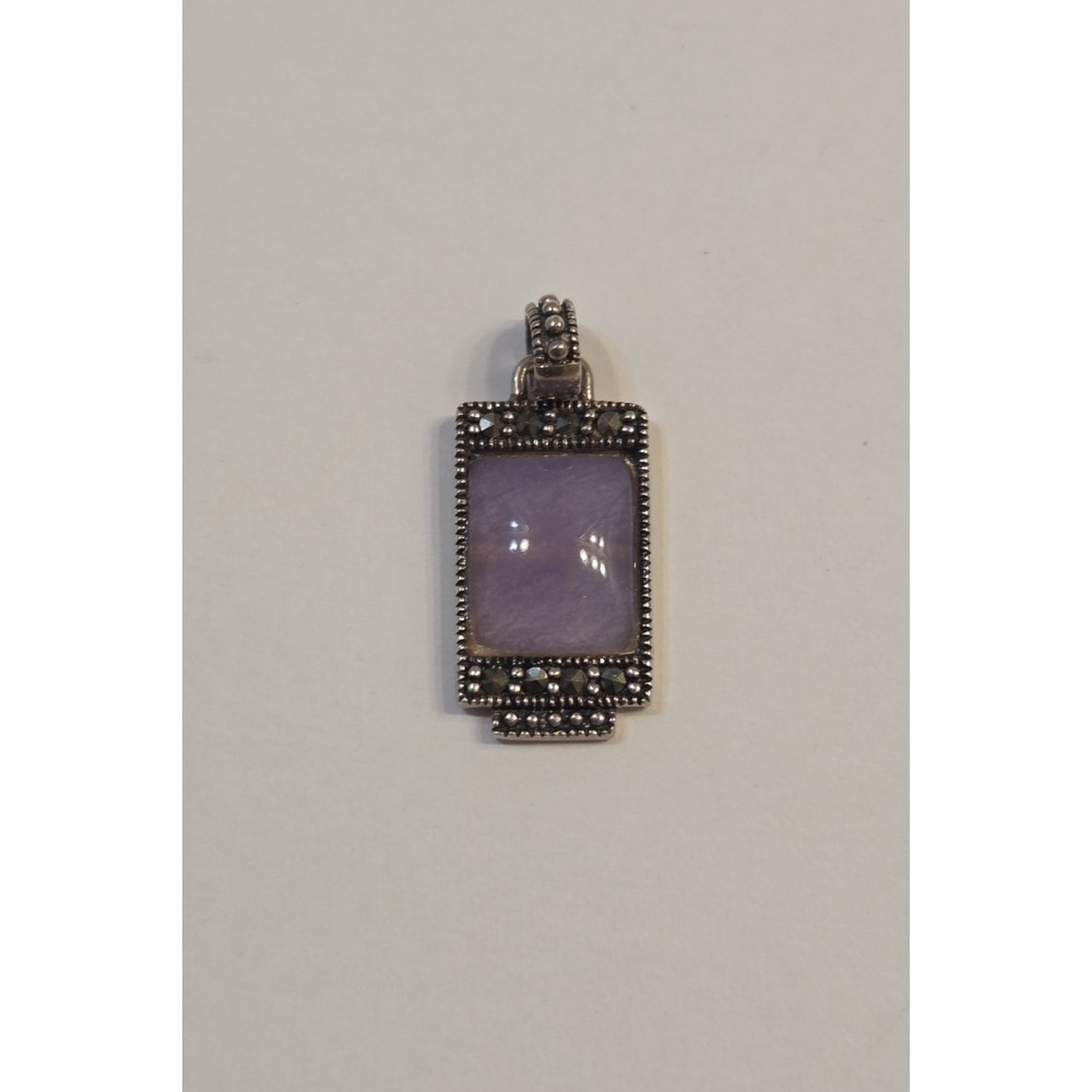 Vintage Art Deco Style Sterling Silver Lavender Gemstone & Marcasite Pendant 925